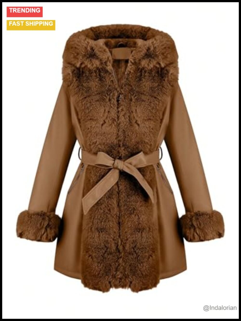 Women Faux Leather Fur Lined Winter Jacket with Detachable Faux Fur Collar